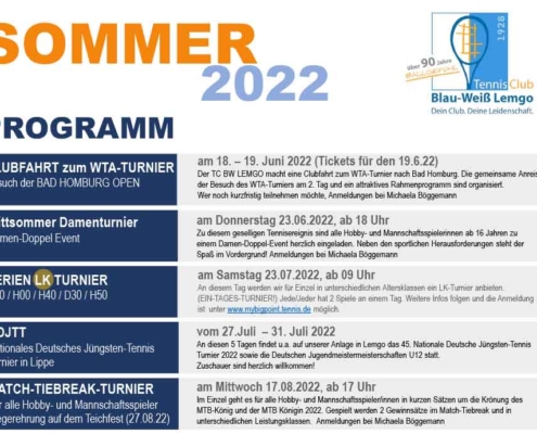 Sommerprogramm 2022 | Tennisclub Blau-Weiß Lemgo