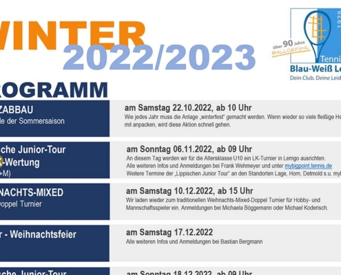 Winterprogramm 2022/2023 | Tennisclub Blau-Weiß Lemgo