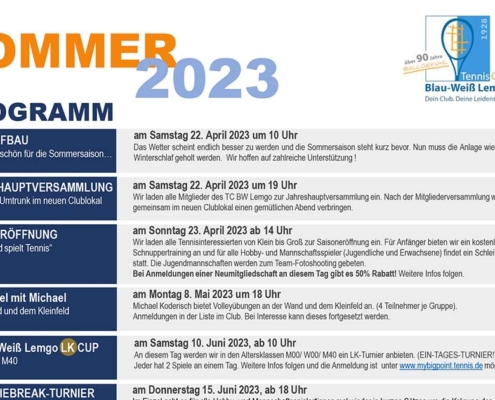 Sommerprogramm 2023 | Tennisclub Blau-Weiß Lemgo